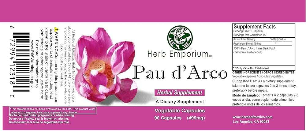 Herb Emporium PAU D'Arco Inner Bark (Tabebuia impetiginosa) 90 Capsules 495mg for Immune Support and Healthy Digestion (Pack of 1) - Image 3