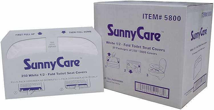 SunnyCare #5800 Half-Fold Paper Toilet Seat Covers, 250 Covers/Box, 20 Boxes/Carton - Image 1
