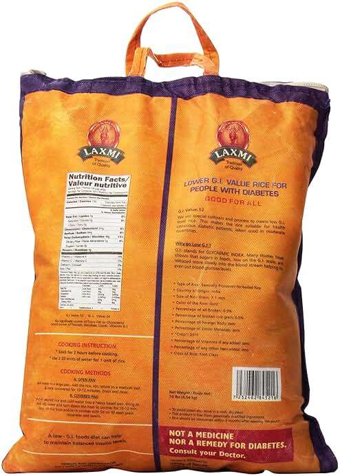 Laxmi Diabetic Friendly Basmati Rice w/Lower G.I. Index Value - 10lb - Image 4