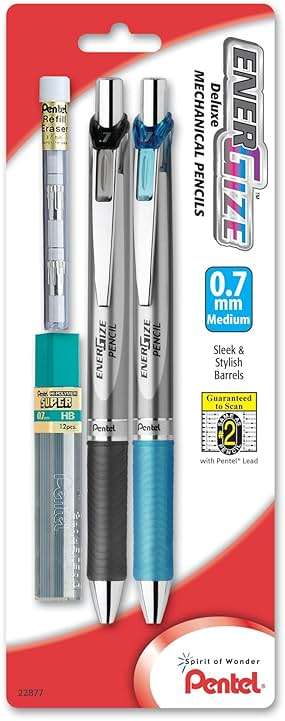 Pentel EnerGize Automatic Pencil with Lead and Erasers, 0.7mm, Assorted, 2 Pack (PL77LEBP2) - Image 1