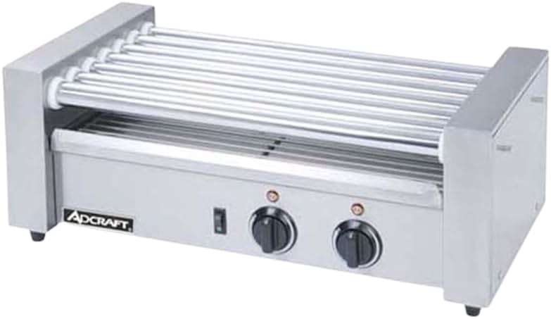 Adcraft RG-07 18 Hot Dog Roller Grill, 7-Roller, Stainless Steel, Flat Top, 560-Watts, 120v, NSF - Image 1