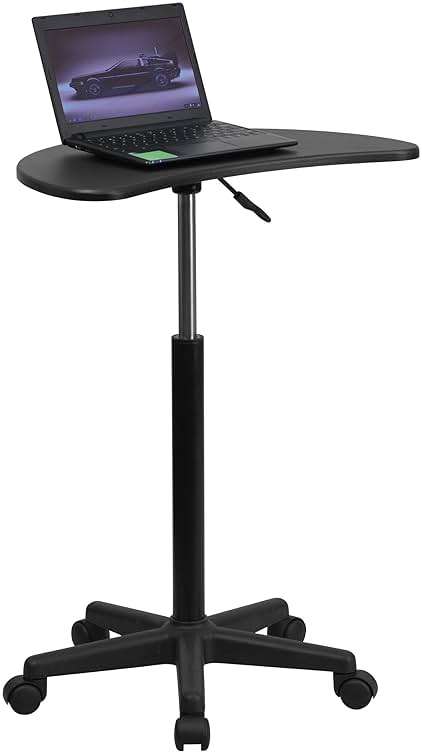 Flash Furniture Eve Sit to Stand Mobile Laptop Desk/Speaker's Lectern with Wheels, Modern Height-Adjustable Portable Standing Computer Desk, Black - Image 1