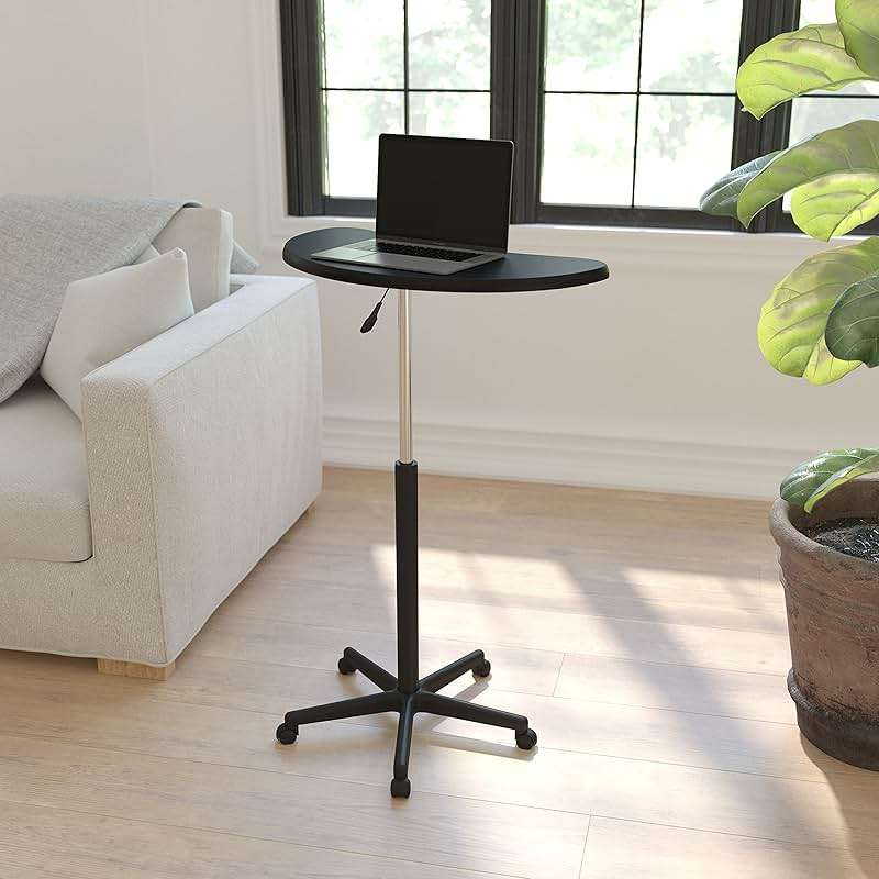 Flash Furniture Eve Sit to Stand Mobile Laptop Desk/Speaker's Lectern with Wheels, Modern Height-Adjustable Portable Standing Computer Desk, Black - Image 2