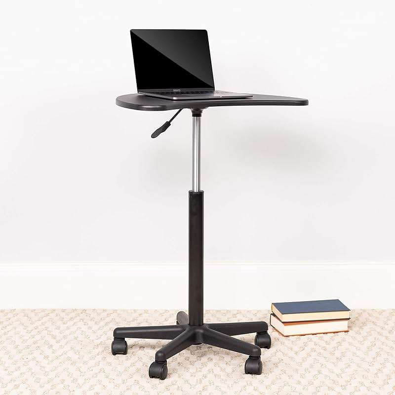 Flash Furniture Eve Sit to Stand Mobile Laptop Desk/Speaker's Lectern with Wheels, Modern Height-Adjustable Portable Standing Computer Desk, Black - Image 7