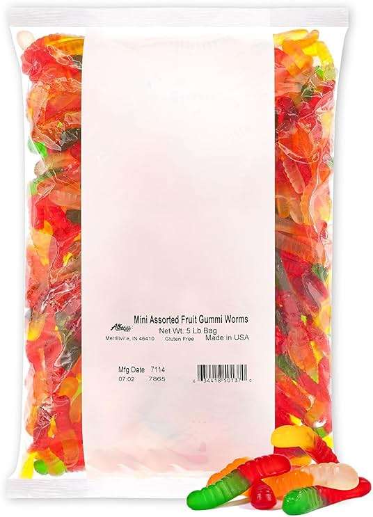 Albanese Candy, Mini Assorted Fruit Gummi Worms, 5-pound Bag - Image 1