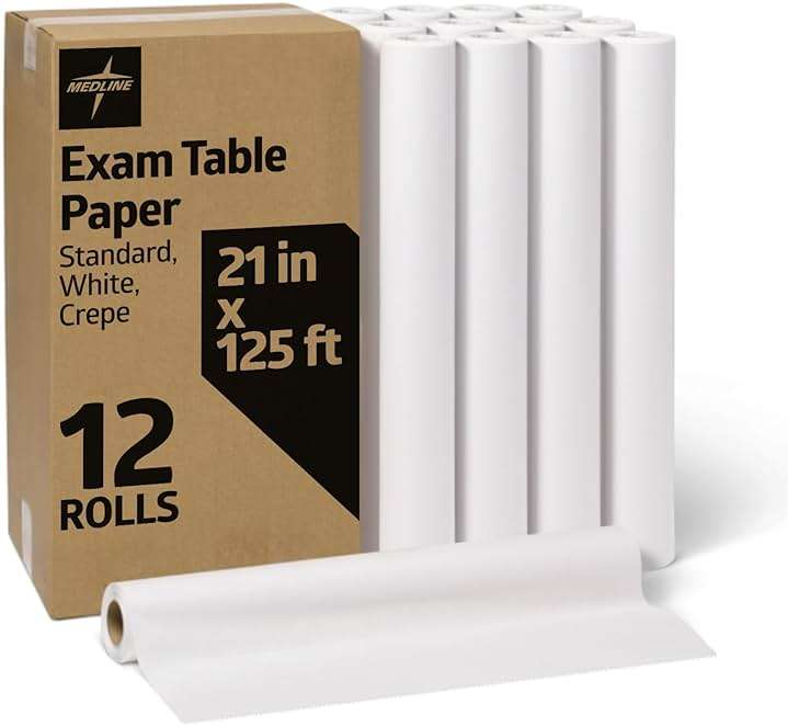 Medline Medical Exam Table Paper, Crepe Table Paper, 21 inches x 125 feet, Case of 12 Rolls - Image 1