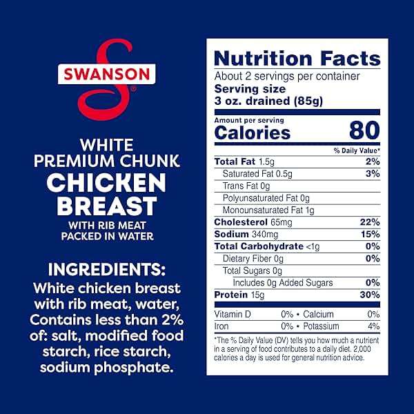 Swanson White Premium Chunk Canned Chicken Breast in Water, Fully Cooked Chicken, 12.5 OZ Can - Image 2