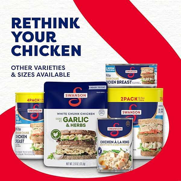 Swanson White Premium Chunk Canned Chicken Breast in Water, Fully Cooked Chicken, 12.5 OZ Can - Image 6
