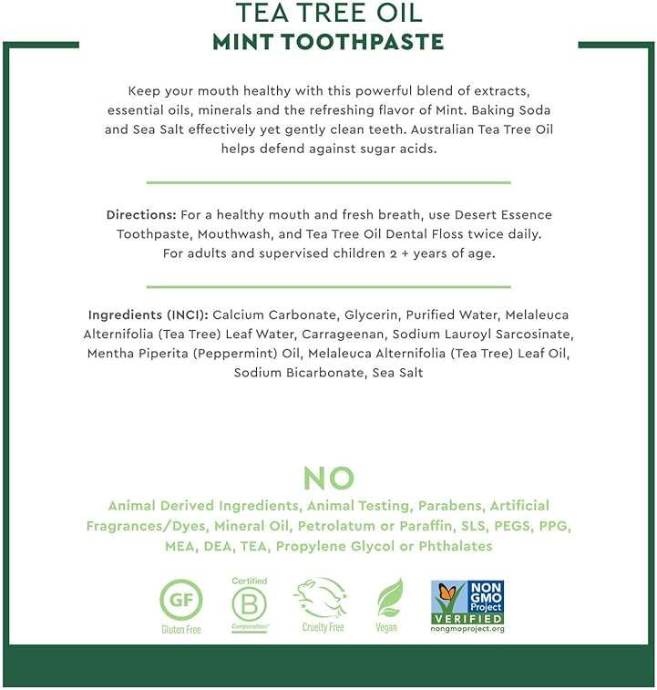 Natural Tea Tree Oil Mint Toothpaste - 6.25 oz - Image 3
