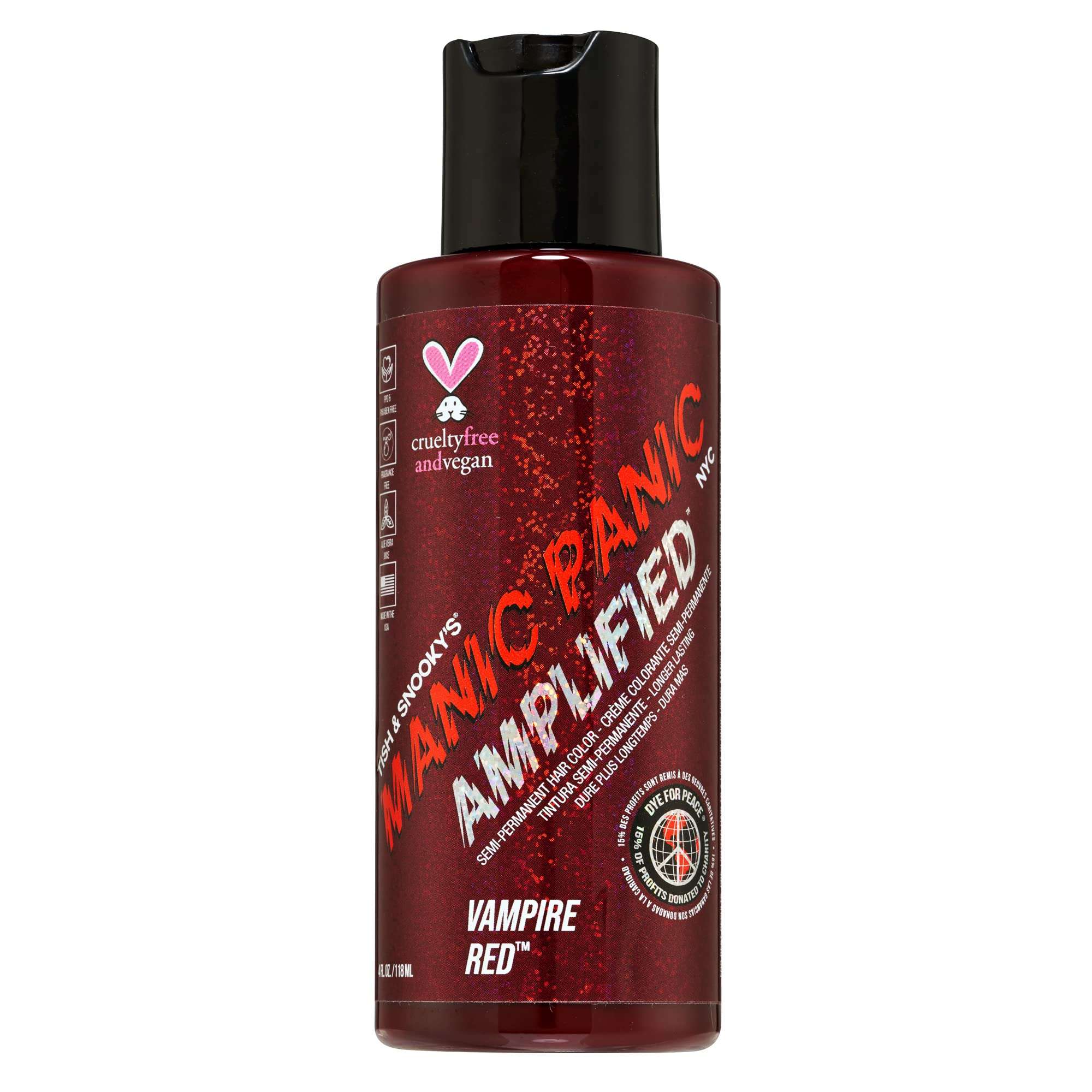MANIC PANIC Vampire Red Amplified Semi-Permanent Hair Dye - Deep Blood Red Shade Can Give Burgundy Tones to Unbleached Hair - Works on Dark & Light Shades - Vegan, PPD & Ammonia Free (4oz) - Image 1