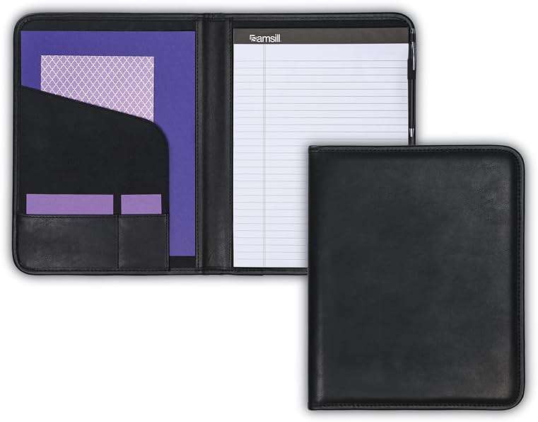 Samsill Professional Padfolio - Faux Leather Portfolio Folder for Men and Women, Leather Padfolio with 8.5 x 11 Writing Pad, Resume Portfolio Folder, Functional Business Portfolio for Meetings and Interviews, Black - Image 1