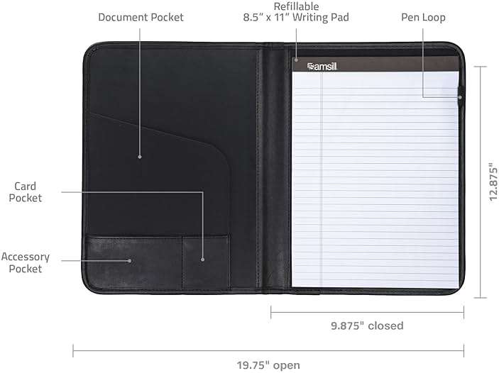 Samsill Professional Padfolio - Faux Leather Portfolio Folder for Men and Women, Leather Padfolio with 8.5 x 11 Writing Pad, Resume Portfolio Folder, Functional Business Portfolio for Meetings and Interviews, Black - Image 3