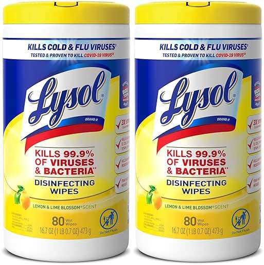 Lysol Disinfectant Wipes Multi-Surface Antibacterial Cleaning Wipes, Dorm Room Essentials For Disinfecting and Cleaning Lemon and Lime Blossom 80 Count (Pack of 2) - Image 1
