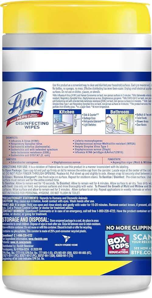 Lysol Disinfectant Wipes Multi-Surface Antibacterial Cleaning Wipes, Dorm Room Essentials For Disinfecting and Cleaning Lemon and Lime Blossom 80 Count (Pack of 2) - Image 10