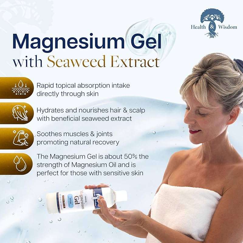 Health & Wisdom Pure Magnesium Gel with Seaweed Extract - USP Grade Topical Muscle & Joint Relief- Natural and Pure Skin & Scalp Moisturizing - Enhanced Absorption - 12 fl oz - Image 2