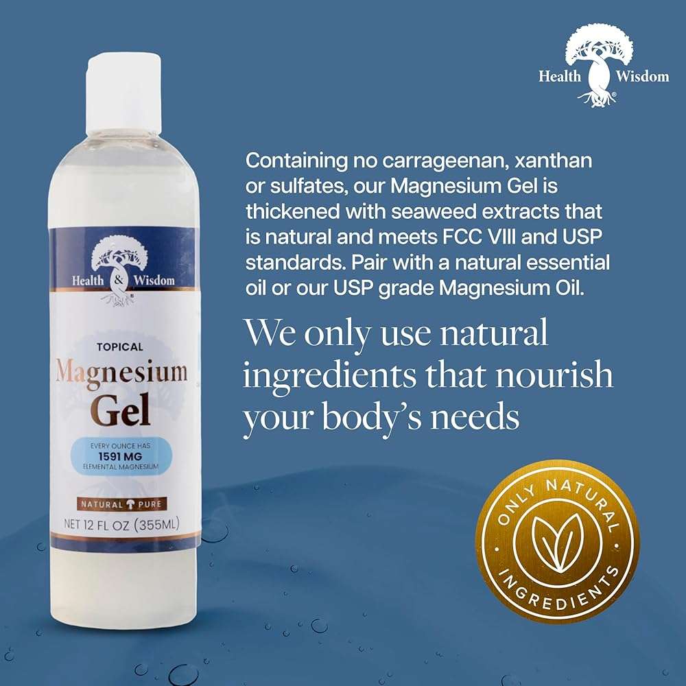 Health & Wisdom Pure Magnesium Gel with Seaweed Extract - USP Grade Topical Muscle & Joint Relief- Natural and Pure Skin & Scalp Moisturizing - Enhanced Absorption - 12 fl oz - Image 3