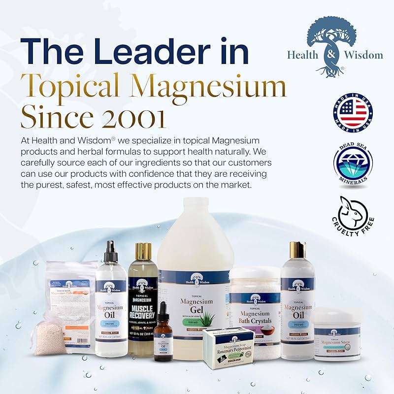 Health & Wisdom Pure Magnesium Gel with Seaweed Extract - USP Grade Topical Muscle & Joint Relief- Natural and Pure Skin & Scalp Moisturizing - Enhanced Absorption - 12 fl oz - Image 6
