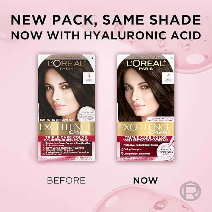 L'Oreal Paris Excellence Crème Permanent Hair Dye, Triple Care Hair Color with Hyaluronic Acid for 100% Gray Coverage, 4 Dark Brown, 1 Kit (Packaging May Vary) - Image 9