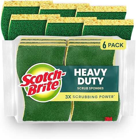 Scotch-Brite Heavy Duty Scrub Sponge, 6 Kitchen Sponges Designed for Tough Messes in the Kitchen that Last 3X Longer*, Best for Cast Iron Skillets and Outdoor Grills, Flexible, Durable, and Strong - Image 1