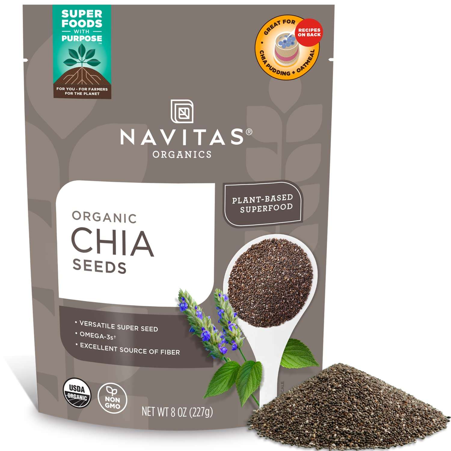 Navitas Organics Chia Seeds – For Chia Pudding, Smoothies, Baking, Salads & More – Omega 3, Fiber, Minerals - USDA Organic, Non GMO, Kosher, Gluten Free, Keto (8oz. Bag, 8 Servings) - Image 1