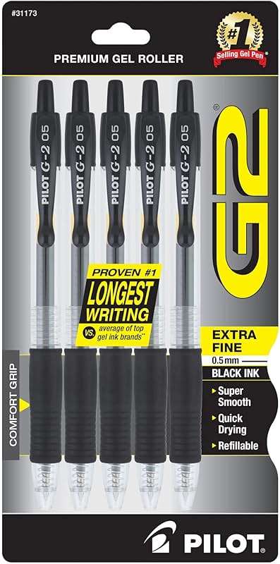 Pilot G2 Premium Gel Roller Pens, Extra Fine Point 0.5 mm, Gel Pens Black, Pack of 5 - Ideal for School, Journaling & Office Writing - Image 1