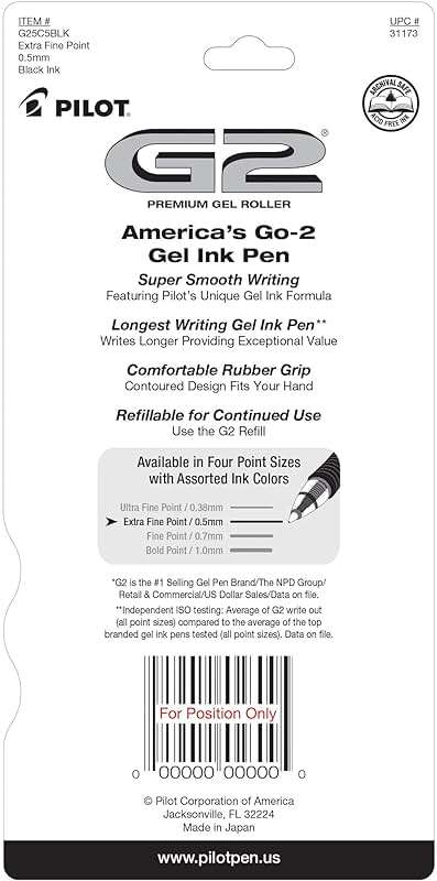 Pilot G2 Premium Gel Roller Pens, Extra Fine Point 0.5 mm, Gel Pens Black, Pack of 5 - Ideal for School, Journaling & Office Writing - Image 3