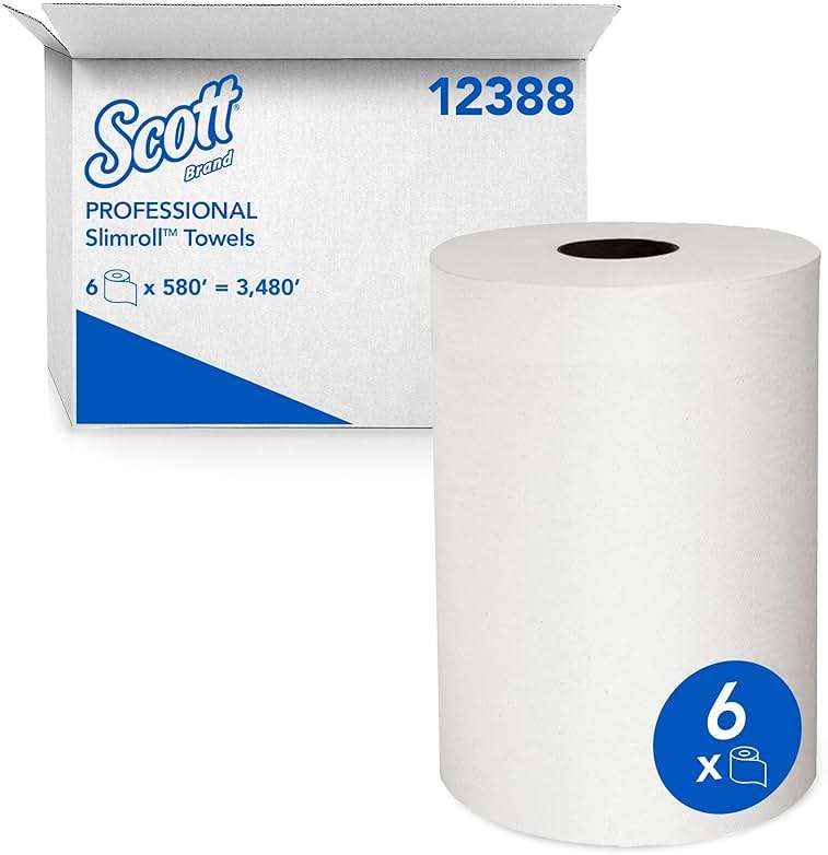 Scott Professional Slimroll Hard Roll Paper Towels, Bulk (12388), Hardwound, Absorbency Pockets, White, for compatible Kimberly-Clark Professional Dispensers (6 Rolls at 580' Each, 3,480'/Case) - Image 1