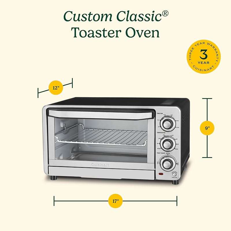 Cuisinart Custom Classic Toaster Oven Broiler, 1800 Watt Countertop Toaster Oven to Bake, Broil, and Toast, Non-Stick Interior, Consistent Toast Control, Brushed Stainless Steel/Black, TOB-40N - Image 3