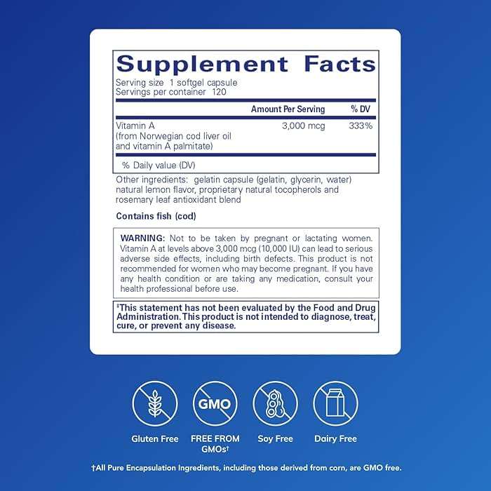 Pure Encapsulations Vitamin A - 3,000 mcg - from Cod Liver Oil - Immune & Vision Support* - Vitamin A Palmitate Supplement - Non-GMO - 120 Softgel Capsules - Image 2