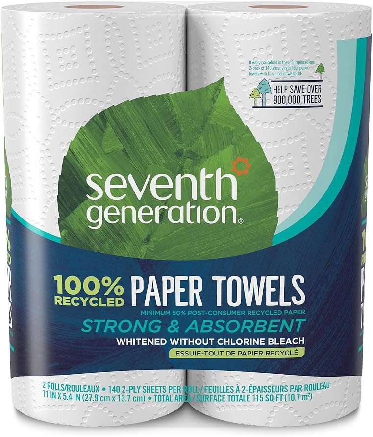 Seventh Generation Paper Towels, 100% Recycled Paper, 2-ply, 2 Rolls (Packaging May Vary) - Image 1