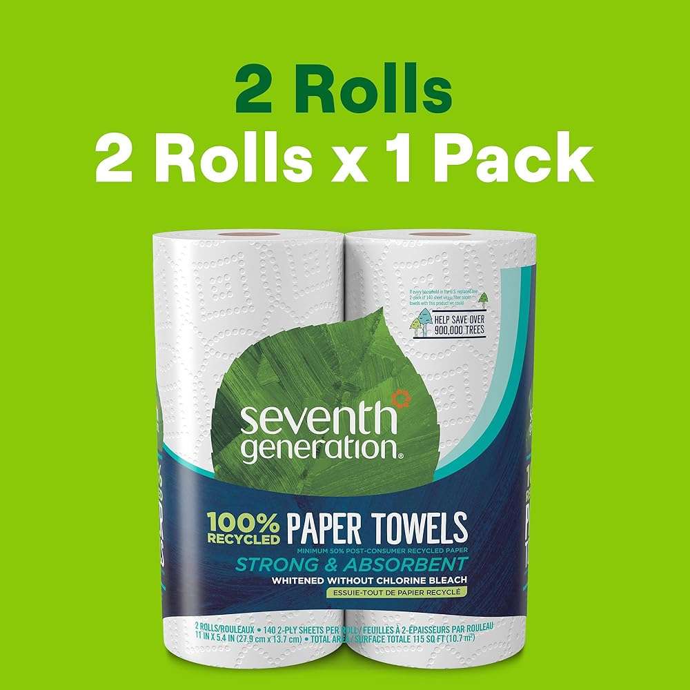 Seventh Generation Paper Towels, 100% Recycled Paper, 2-ply, 2 Rolls (Packaging May Vary) - Image 2