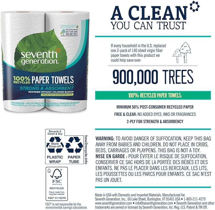Seventh Generation Paper Towels, 100% Recycled Paper, 2-ply, 2 Rolls (Packaging May Vary) - Image 7
