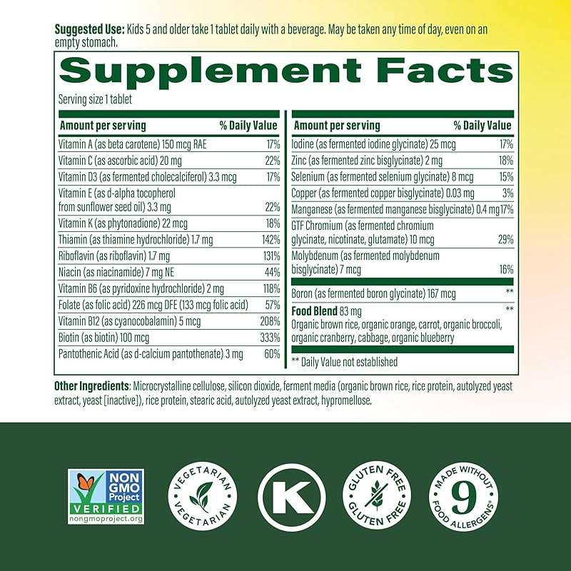 MegaFood Kids One Daily Multivitamin - Convenient Mini Multivitamin for Kids - with Zinc, Vitamins C, B & D - Vegetarian, Gluten Free, Non GMO - 60 Tablets, 60 Servings - Image 2