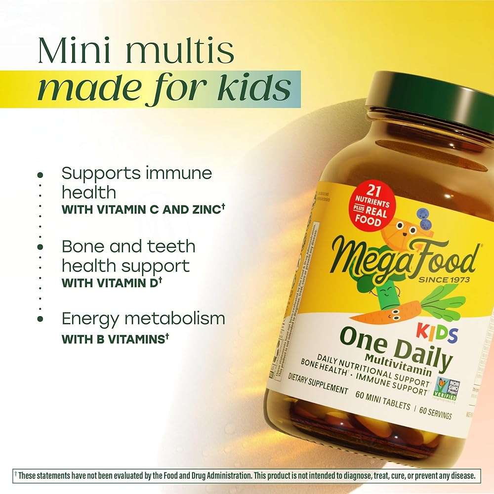 MegaFood Kids One Daily Multivitamin - Convenient Mini Multivitamin for Kids - with Zinc, Vitamins C, B & D - Vegetarian, Gluten Free, Non GMO - 60 Tablets, 60 Servings - Image 3