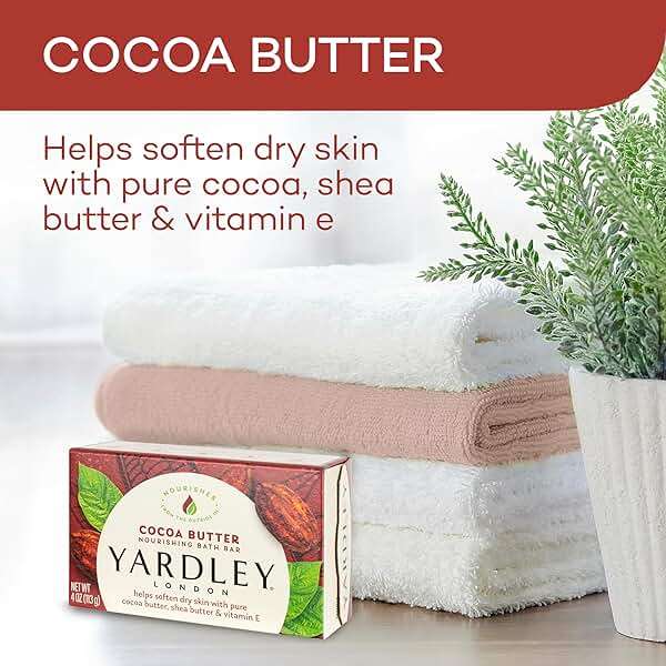 Yardley London Nourishing Bath Soap Bar Cocoa Butter, Helps Soften Dry Skin with Pure Cocoa Butter, Shea Butter & Vitamin E, 4.0 oz Bath Bar, 1 Soap Bar - Image 3