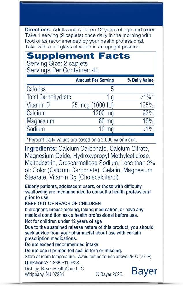 Citracal Slow Release- Calcium 1200 mg with Vitamin D3, Magnesium, Calcium Supplement, Bone Health Support, Take Once Daily Caplet, 80 Count - Image 8