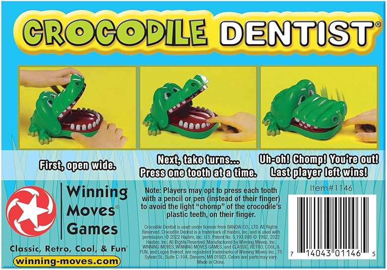 Crocodile Dentist by Winning Moves Games USA, Press Your Luck No Loose Parts Self Contained Game for 1 to 4 Players, Ages 4+ - Image 4