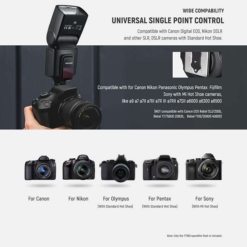 NEEWER TT560 Camera Flash Speedlite Compatible with Canon Sony Nikon Panasonic Olympus Pentax and Other DSLRs, Compatible with Sony ZV1, NOT for ZV-1F, Speedlight with Standard Hot Shoe Mount - Image 3