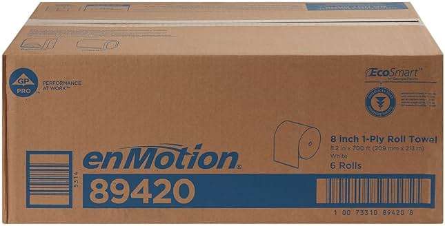 enMotion Georgia‑Pacific (by GP PRO) 8 in 700 Linear Feet Paper Towel Roll, White, 6‑Roll Case Paper Towel Rolls, 89420 - Image 3