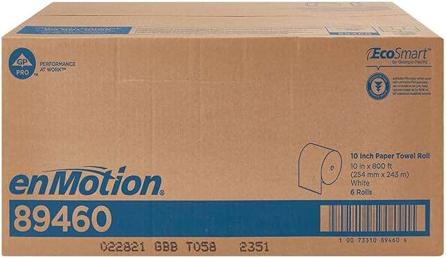 enMotion Georgia‑Pacific (by GP PRO) 10 in 800 Linear Feet Paper Towel Roll, White, 6‑Roll Case Paper Towel Rolls, 89460 - Image 8