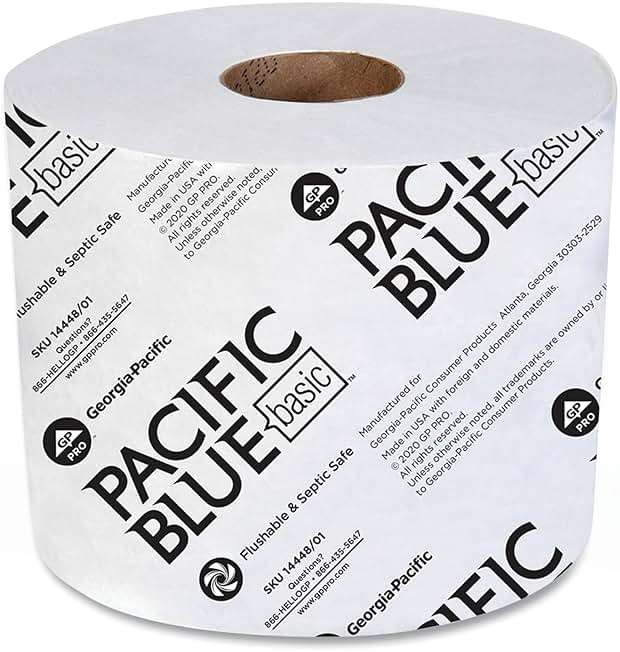 Georgia Pacific, Pacific Blue Basic 1-Ply Toilet Paper, 14448/01, 1,500 Sheets Per Roll, 48 Rolls Per Case - Image 1