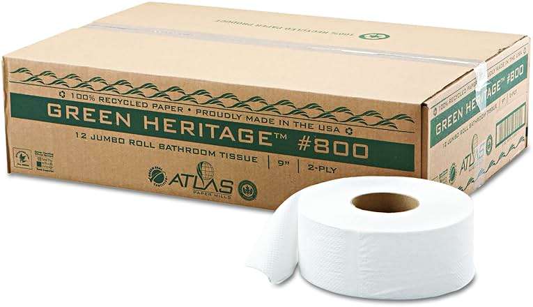 Green Haritage 800 9" Diameter x 3.42" Width, 2-Ply Jumbo Roll Bathroom Tissue (Case of 12) - Image 2