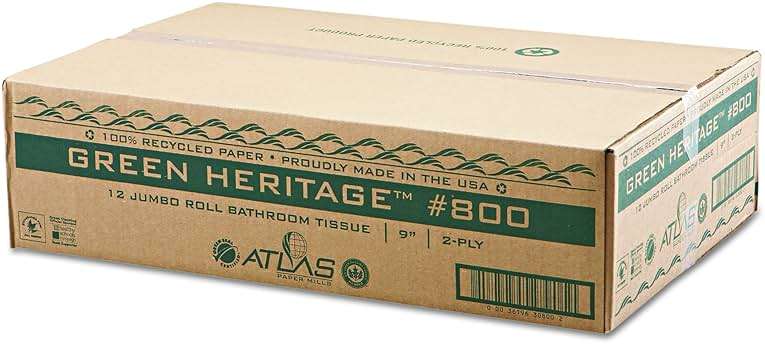 Green Haritage 800 9" Diameter x 3.42" Width, 2-Ply Jumbo Roll Bathroom Tissue (Case of 12) - Image 3