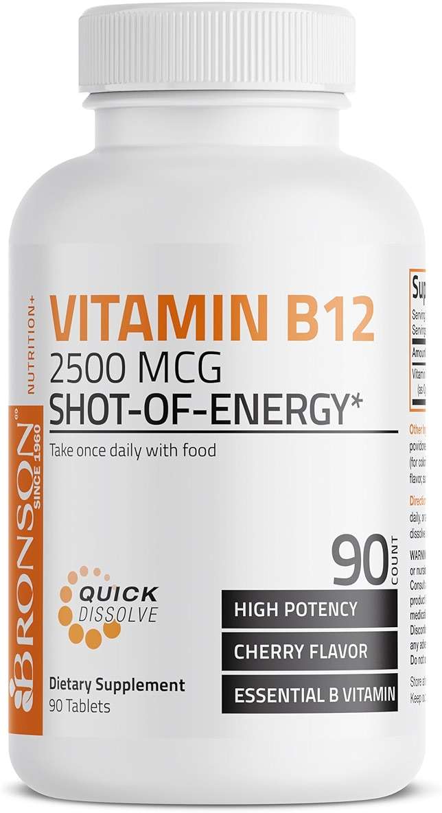 Vitamin B12 2500mcg Shot of Energy Fast Dissolve Chewable Tablets - Quick Release Cherry Flavored Sublingual B12 Vitamin - Supports Nervous System, Healthy Brain Function Energy Production – 90 Count - Image 3