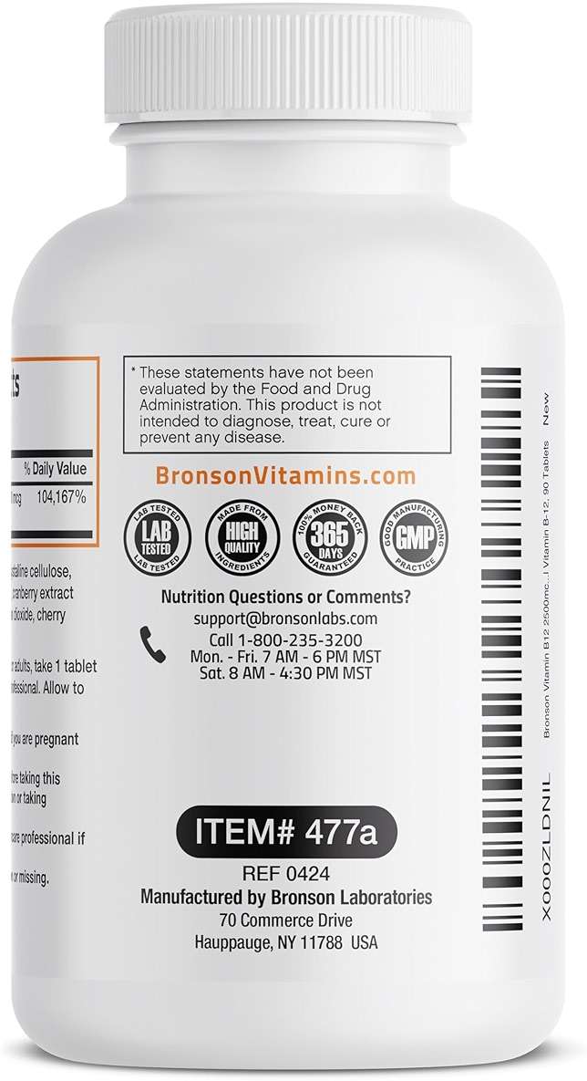 Vitamin B12 2500mcg Shot of Energy Fast Dissolve Chewable Tablets - Quick Release Cherry Flavored Sublingual B12 Vitamin - Supports Nervous System, Healthy Brain Function Energy Production – 90 Count - Image 5