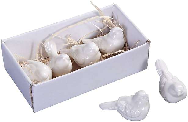 Creative Co-Op Set of 6 White Ceramic Birds - Image 1