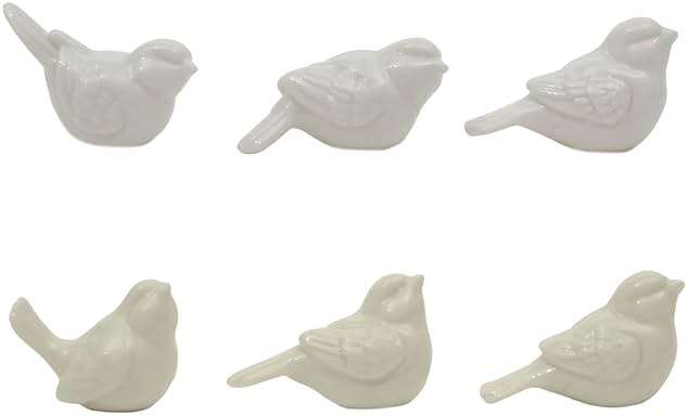 Creative Co-Op Set of 6 White Ceramic Birds - Image 4