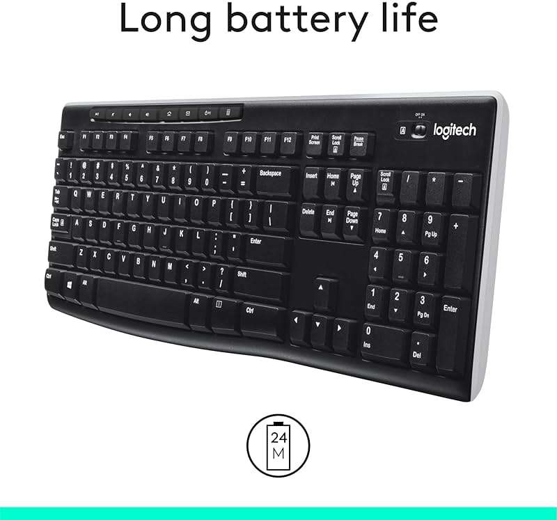 Logitech K270 Wireless Keyboard for Windows, 2.4 GHz Wireless, Full-Size, Number Pad, 8 Multimedia Keys, 2-Year Battery Life, Compatible with PC, Laptop, Black - Image 3