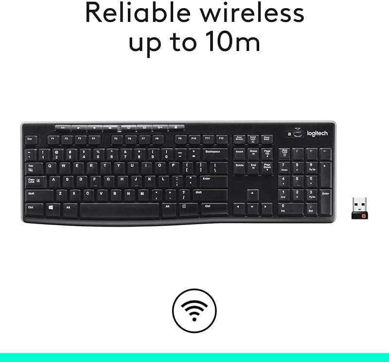 Logitech K270 Wireless Keyboard for Windows, 2.4 GHz Wireless, Full-Size, Number Pad, 8 Multimedia Keys, 2-Year Battery Life, Compatible with PC, Laptop, Black - Image 4