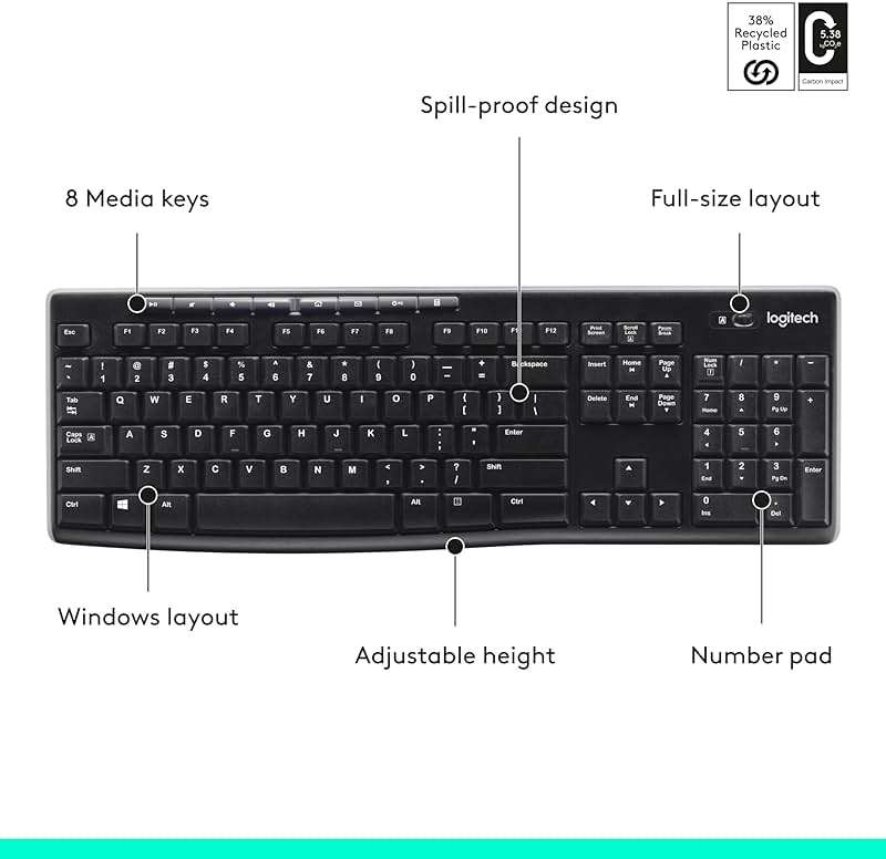 Logitech K270 Wireless Keyboard for Windows, 2.4 GHz Wireless, Full-Size, Number Pad, 8 Multimedia Keys, 2-Year Battery Life, Compatible with PC, Laptop, Black - Image 7